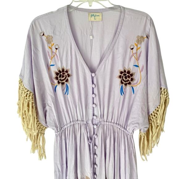 Fillyboo Lavender Embroidered Boho Fringe Maxi Dress size large - Picture 2 of 10
